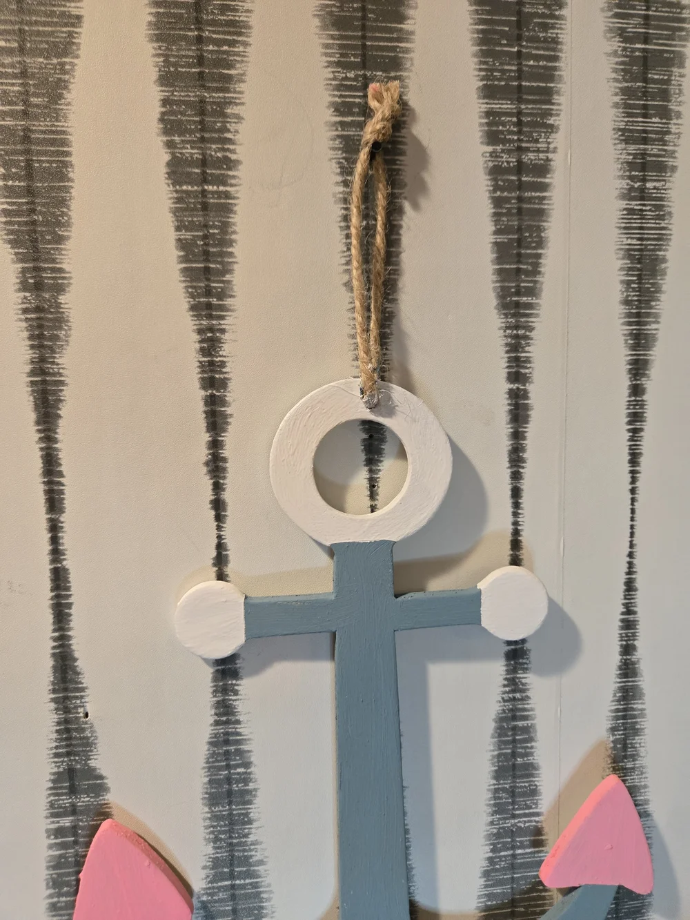 Coastal Wooden Anchor Hanging Decor - Blue, White & Pink